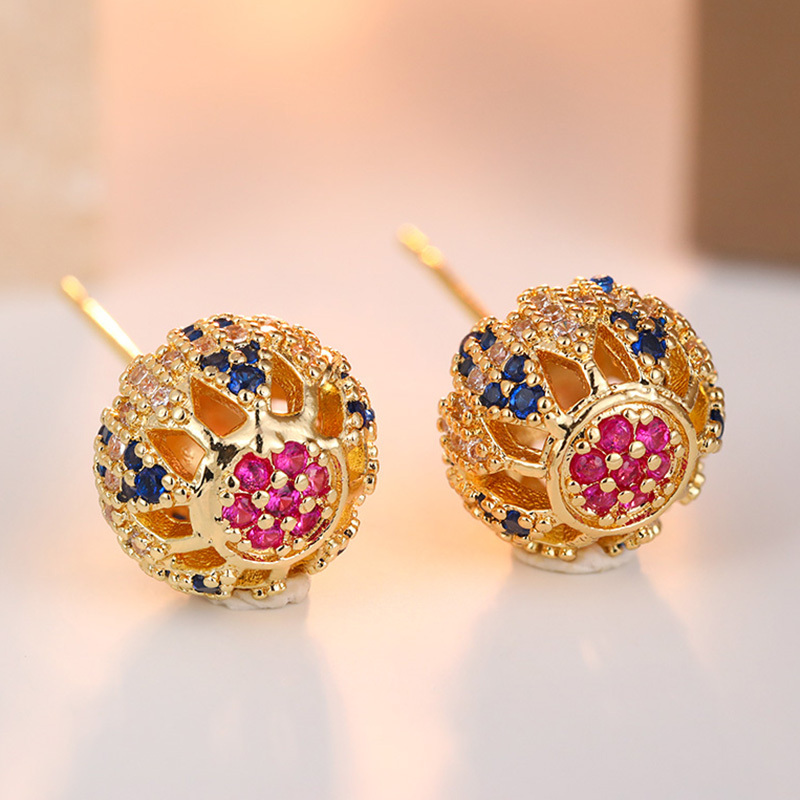 Women's Luxury Hollow Sphere Ball Stud Earrings, Elegant Gift Choice